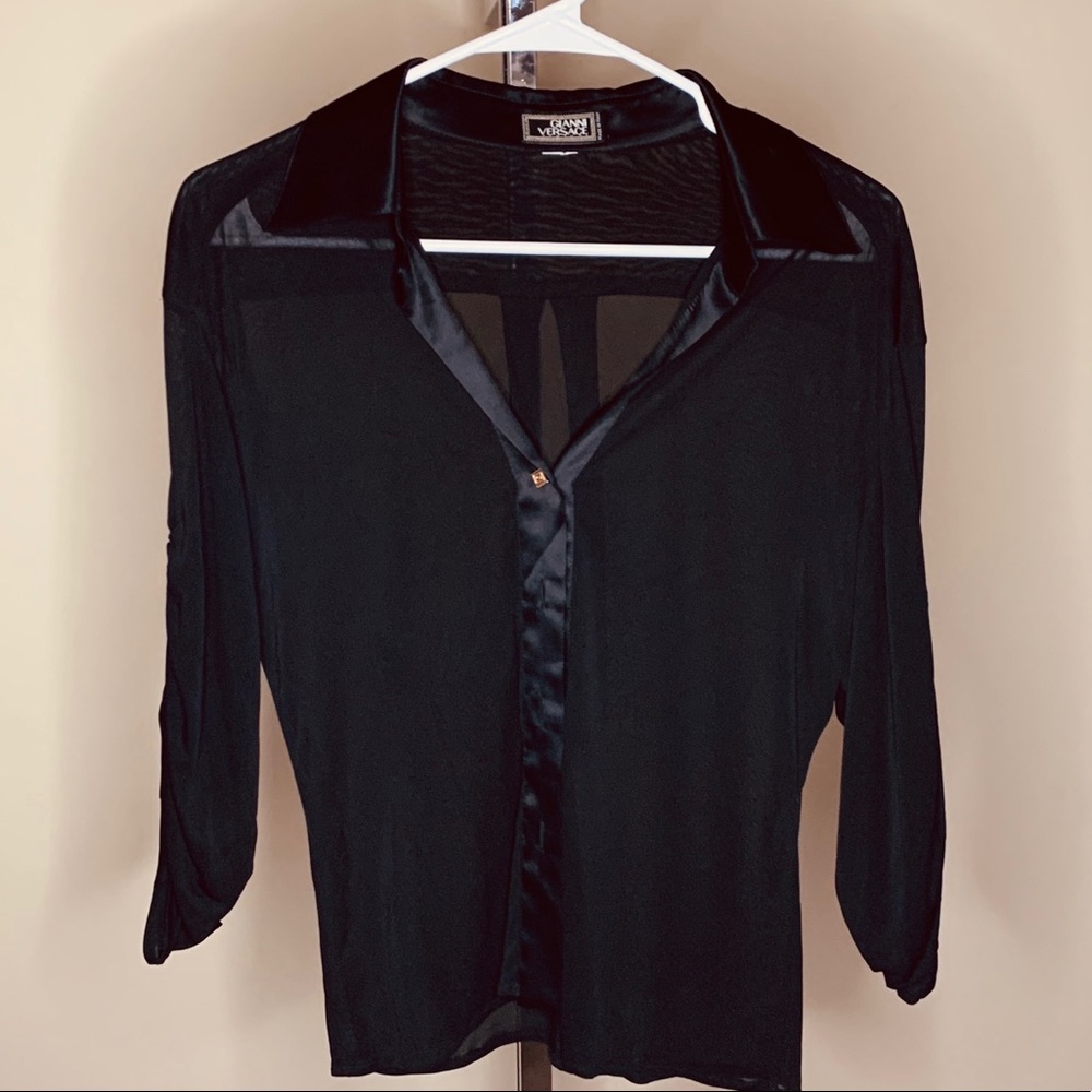 Gianni Versace Sheer 3/4 Sleeve Button Down